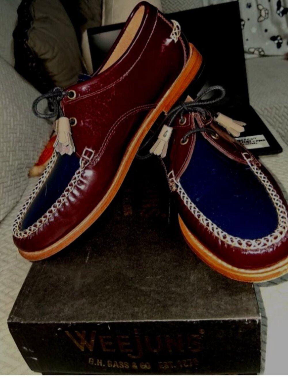 G.H. Bass Weejuns Winnie Blue Burgundy Tassel Patent Leather Loafers Sz 8.5M